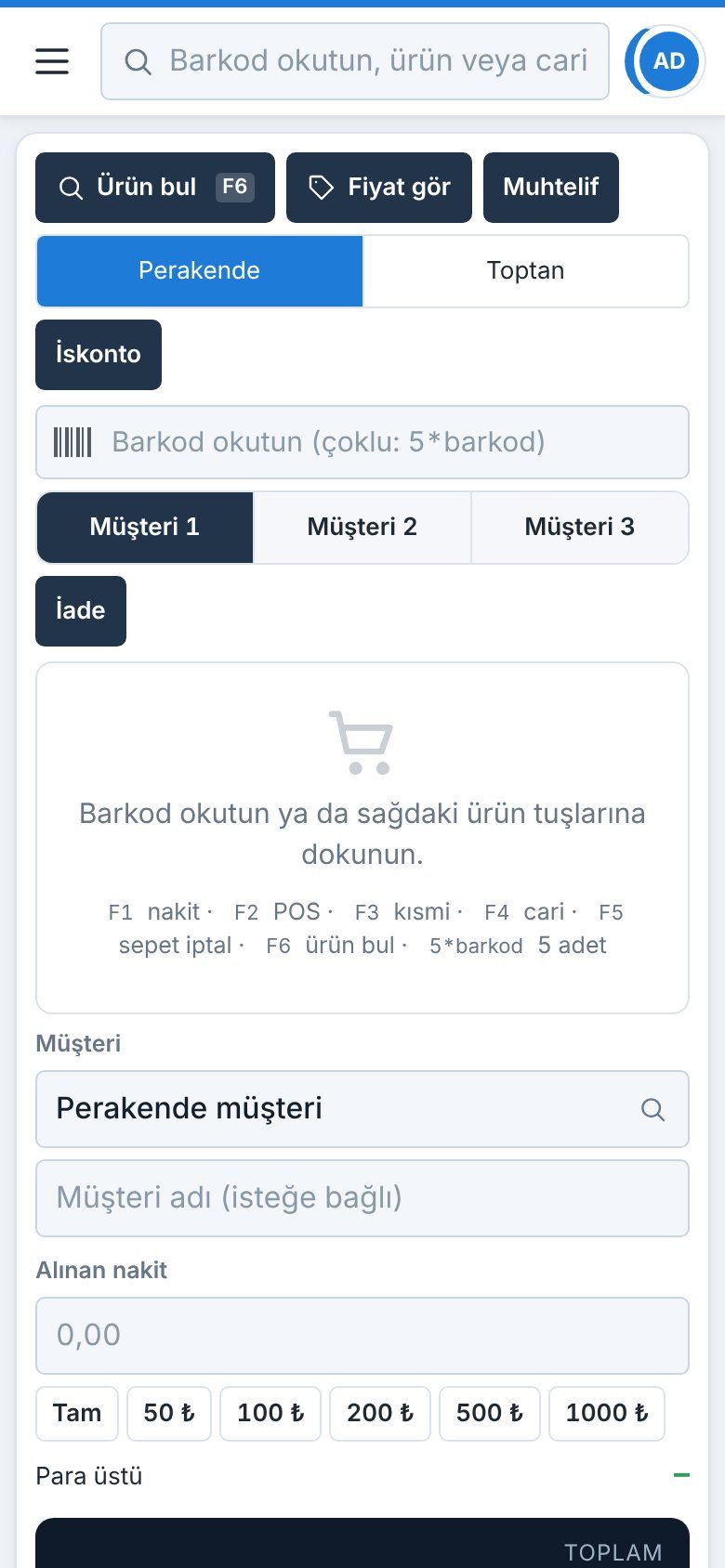 Telefonda hızlı satış ekranı